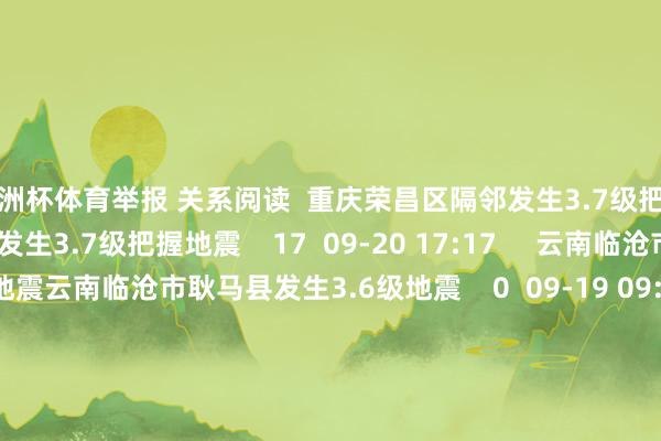 欧洲杯体育举报 关系阅读  重庆荣昌区隔邻发生3.7级把握地震重庆荣昌区隔邻发生3.7级把握地震    17  09-20 17:17     云南临沧市耿马县发生3.6级地震云南临沧市耿马县发生3.6级地震    0  09-19 09:50     新疆伊犁州尼勒克县发生3.9级地震新疆伊犁州尼勒克县发生3.9级地震    20  09-17 13:56     中国台湾地区隔邻发生4.3级把